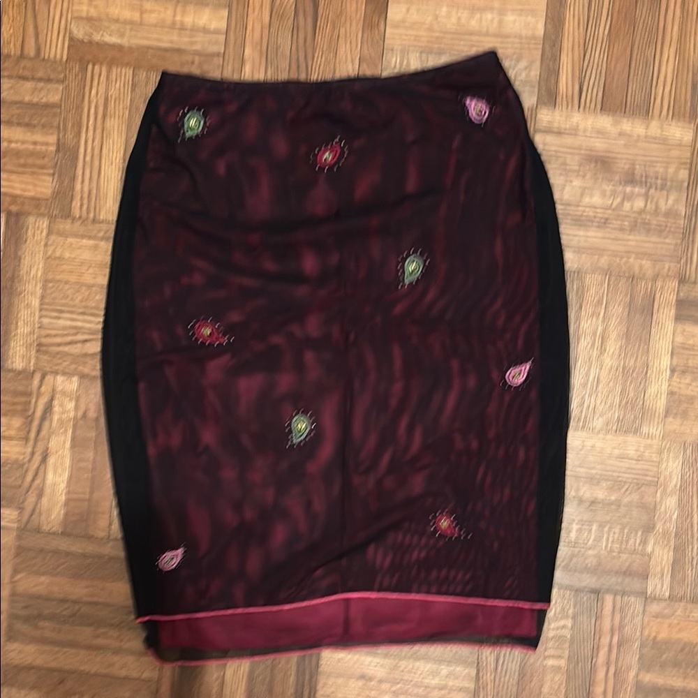 Chinese Laundry Red and Black Embellished Pencil Skirt